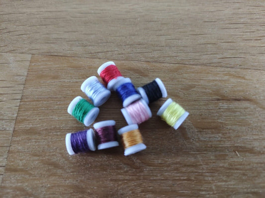 10 x Miniature Cotton Reels 8mm Dollshouse Haberdashery items