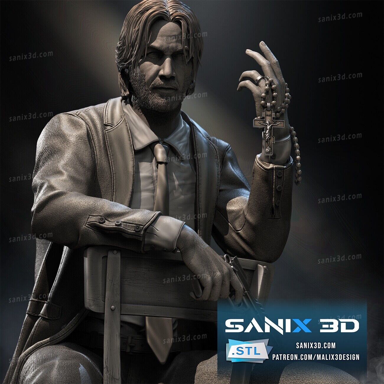 John Wick Statue (3D Printed) Fan Art - Sanix3D - 1:12, 1:10 or 1:6 scale