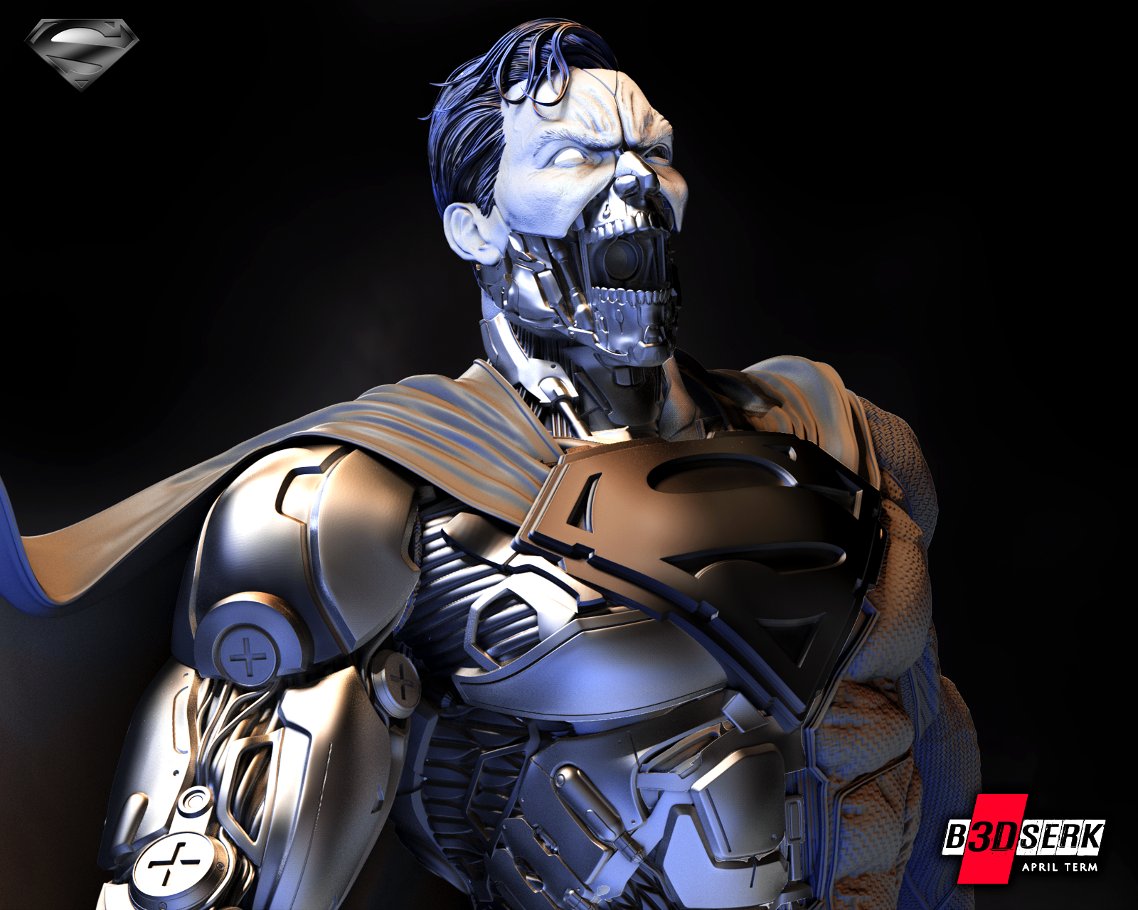 Cyborg Superman Statue (DC)  Fan Art  - 3D Printed - 1/12 or 1/6 scale (490mm)