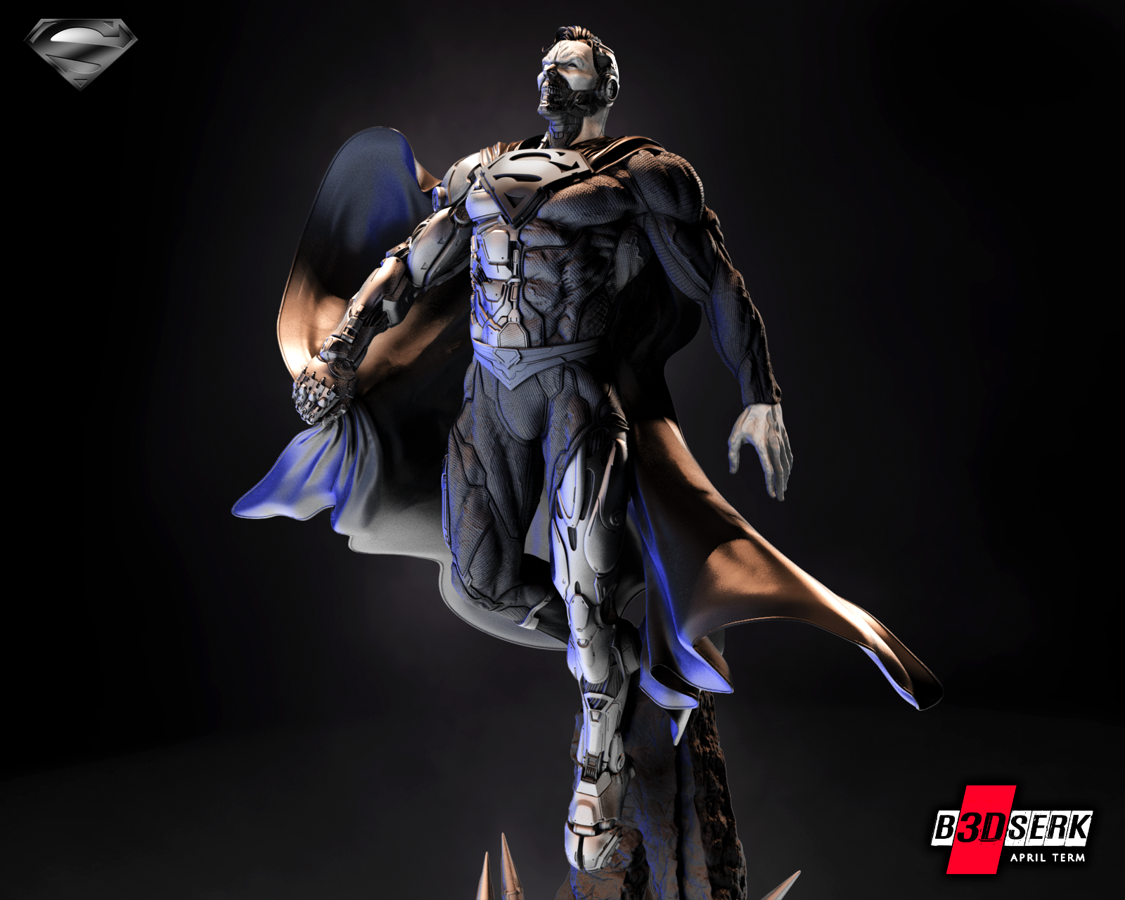 Cyborg Superman Statue (DC)  Fan Art  - 3D Printed - 1/12 or 1/6 scale (490mm)