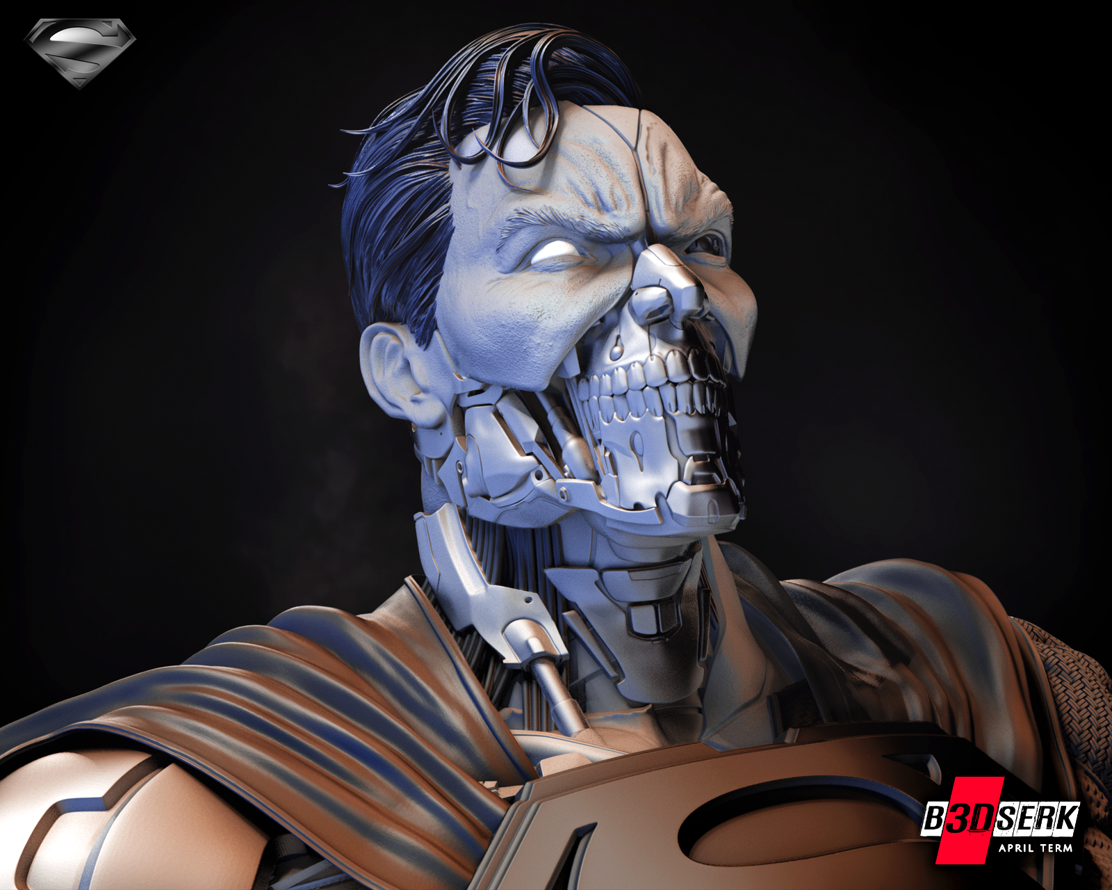 Cyborg Superman Statue (DC)  Fan Art  - 3D Printed - 1/12 or 1/6 scale (490mm)