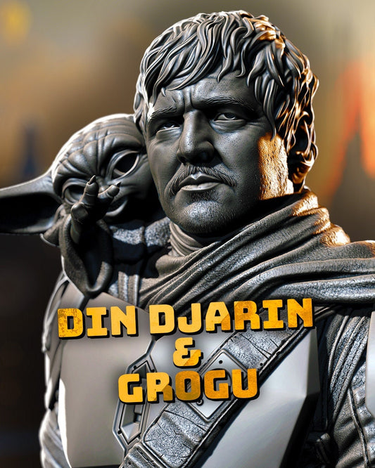 Din Djarin & Grogu Bust - Fan Art - Resin 3D Printed - 4" to 7" (102mm - 177mm)